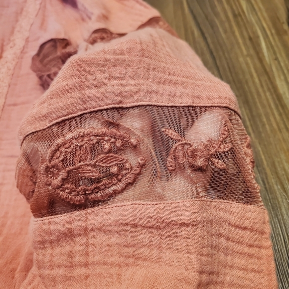 Calligraphie Dusty Rose Top Long Sleeve Peplum Cotton Embroidered Mesh Casual M - Picture 6 of 9